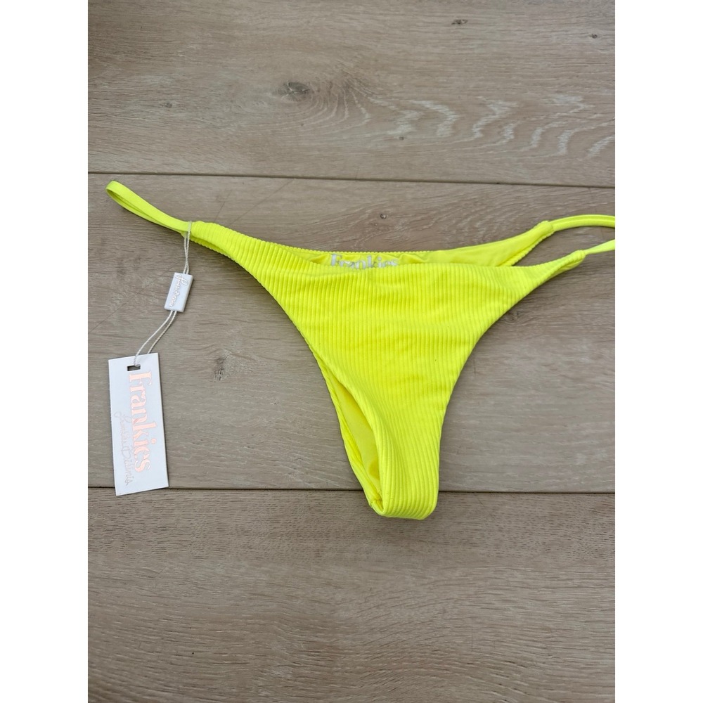 Frankies Bikinis Neon Yellow Ribbed Thong Bikini Bottoms